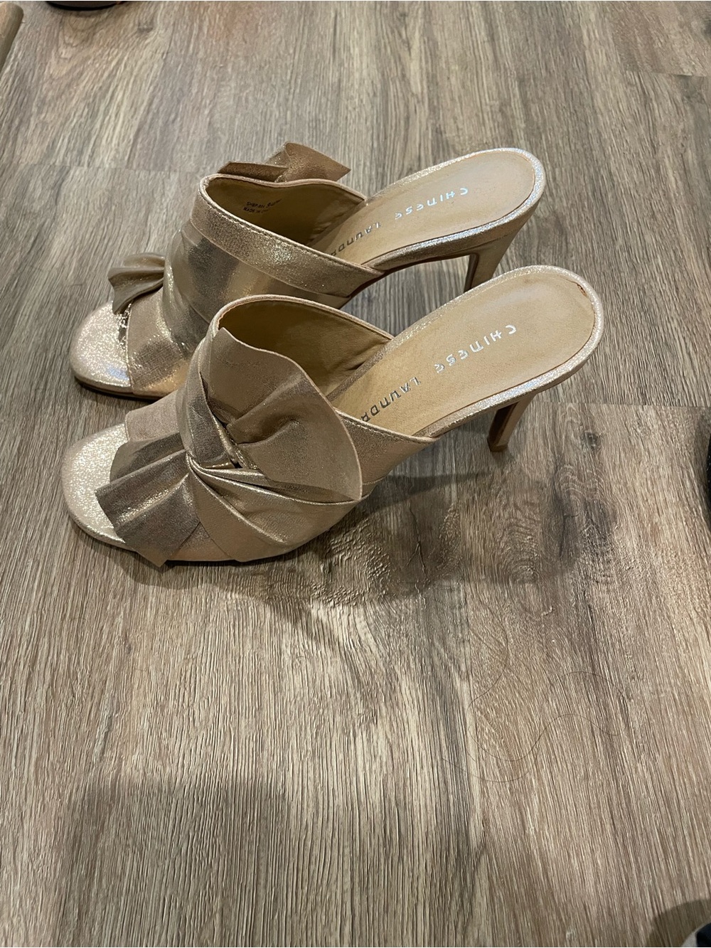 Chinese Laundry Metallic Gold Knotted Mule Heels